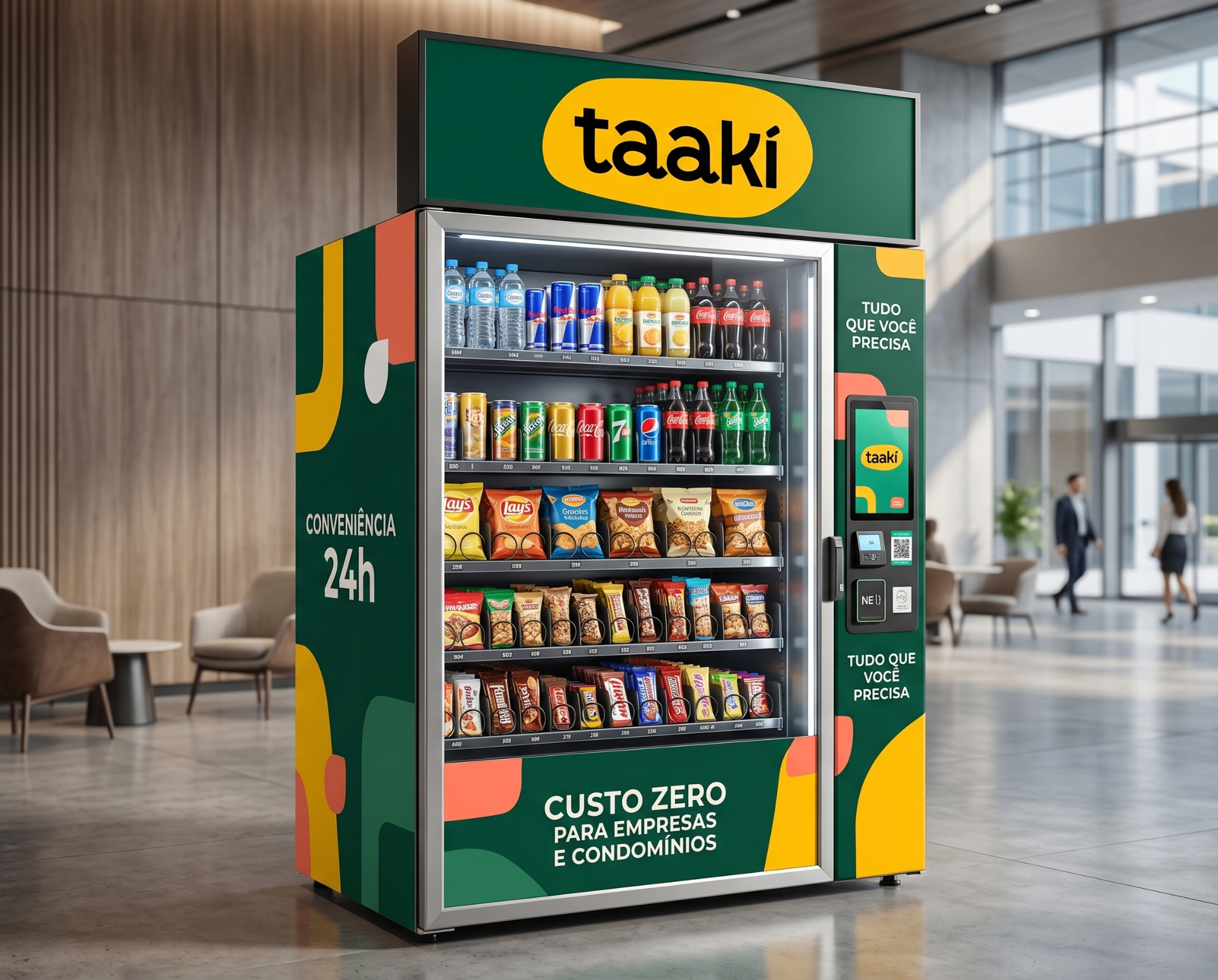 Vending machine Taaki moderna com bebidas e snacks